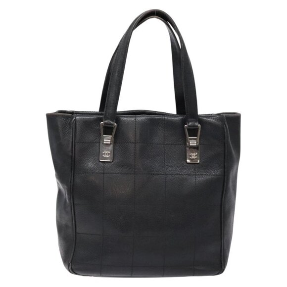 CHANEL Choco Bar COCO Mark Hand Bag Canvas Black Silver - Picture 2 of 16